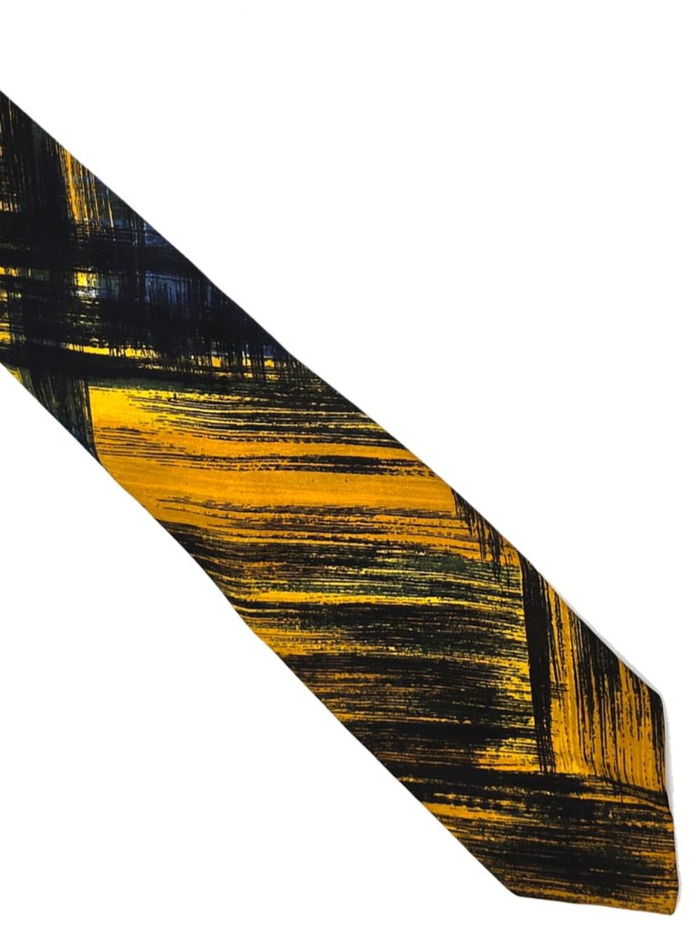 Vintage 1960s Richard Bennett by Damon Silk Tie – Gold & Black Brushstroke MCM